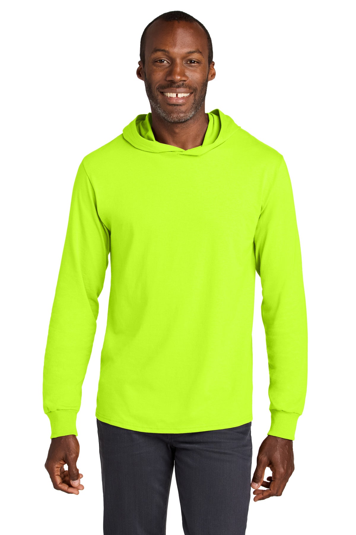 Jerzees Classics Unisex Cotton Long Sleeve Hooded T-Shirt 363LH Safety Green