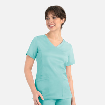 Matrix 3701 Women’s Curved Mock Wrap Top Aruba Blue