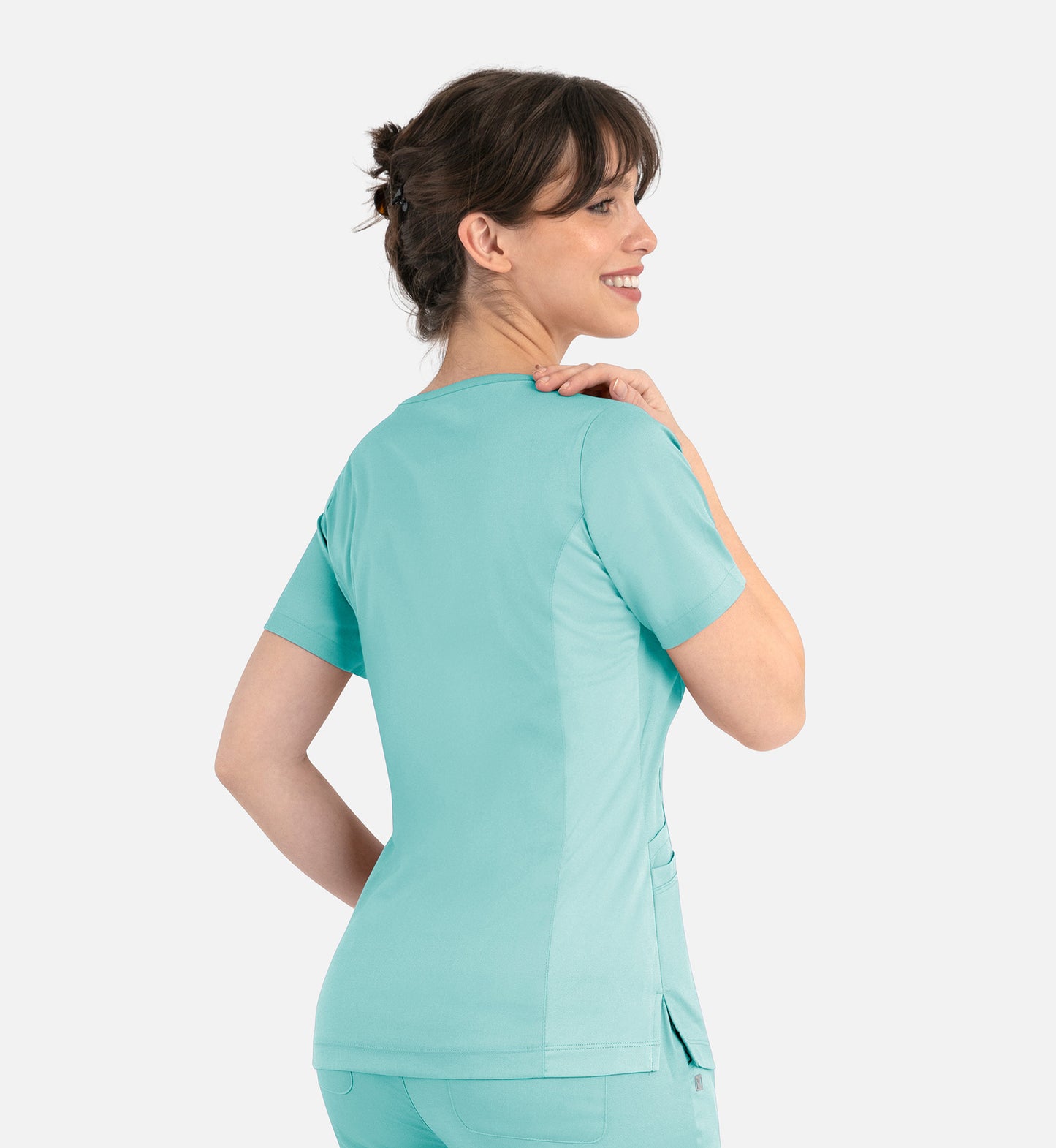 Matrix 3701 Women’s Curved Mock Wrap Top Aruba Blue