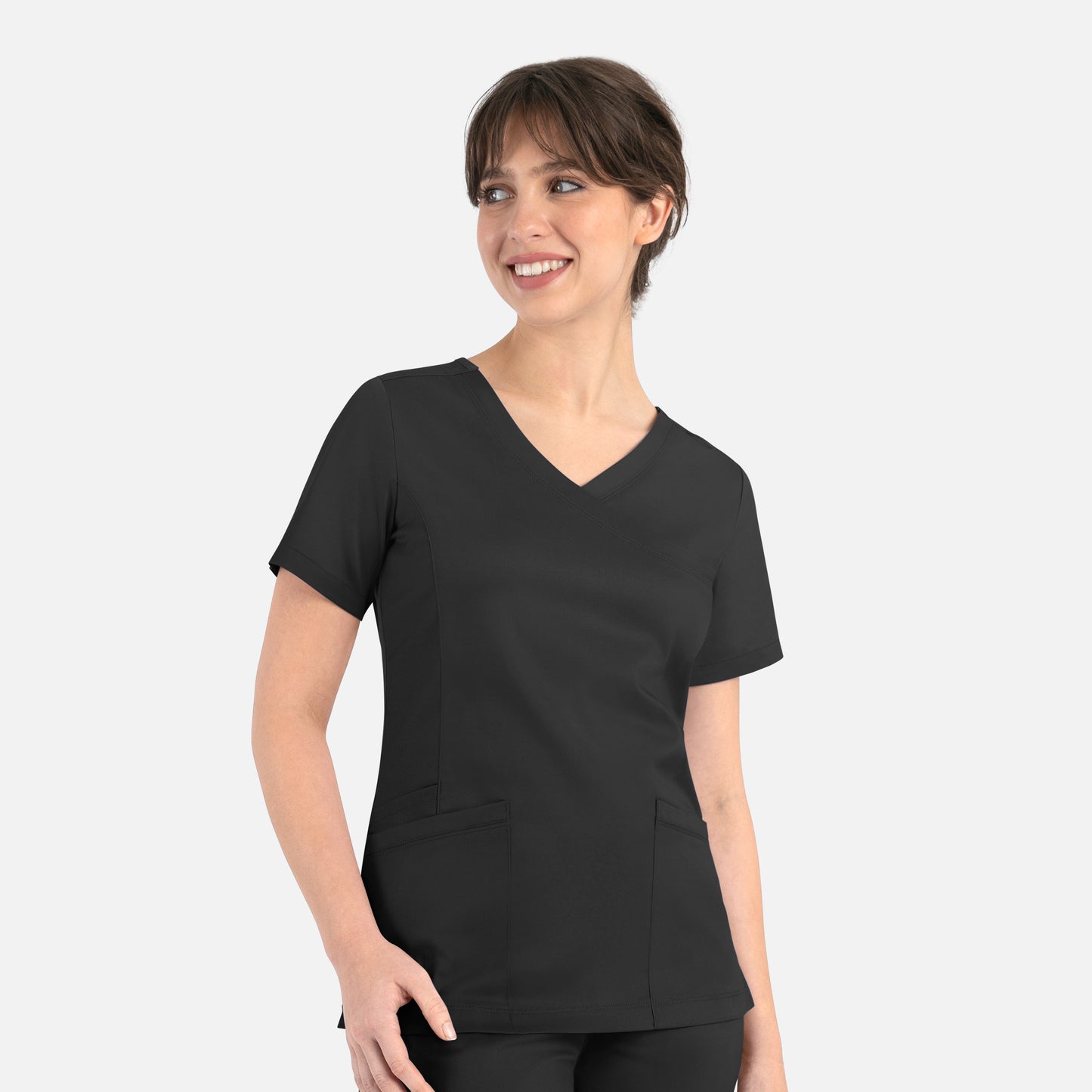 Matrix 3701 Women’s Curved Mock Wrap Top Black