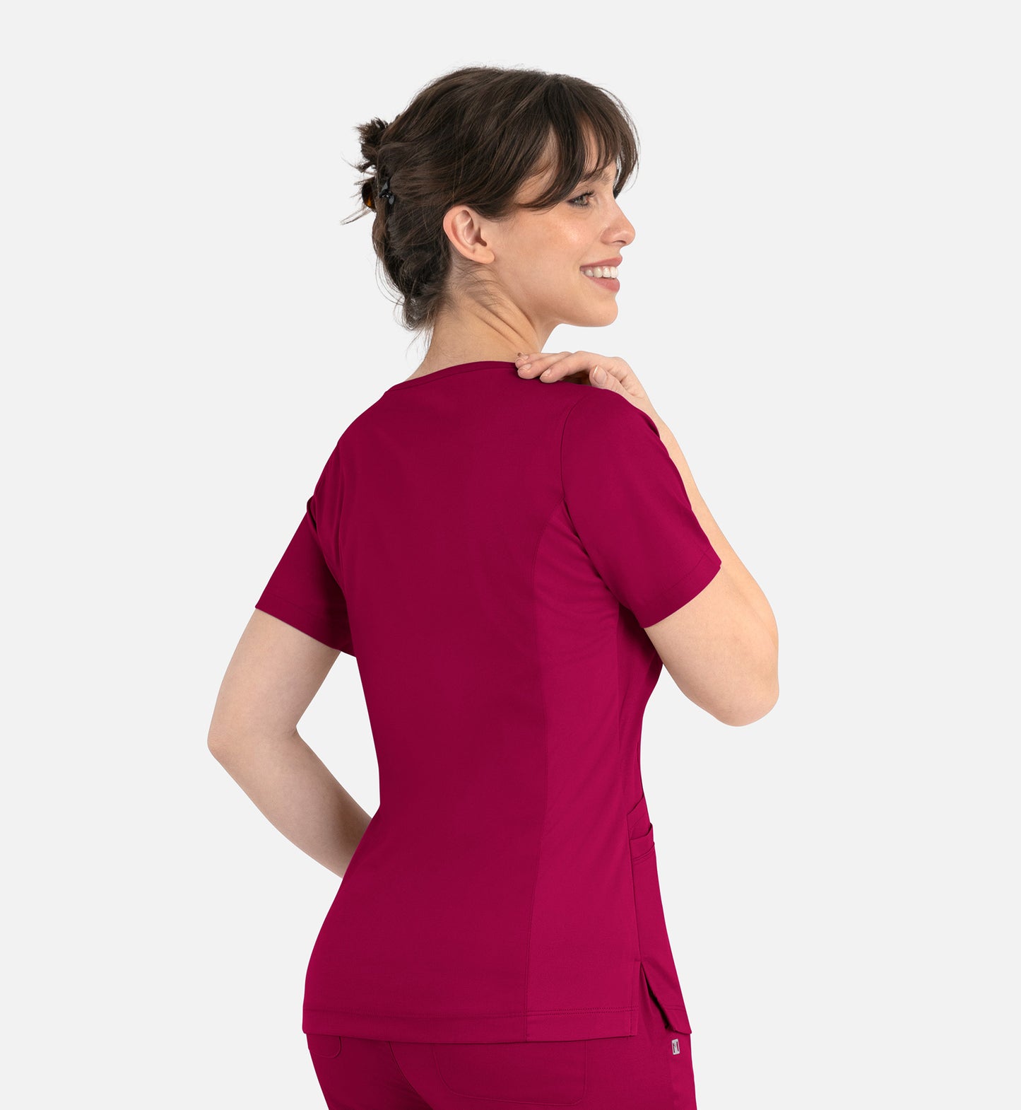 Matrix 3701 Women’s Curved Mock Wrap Top Cherries Jubilee