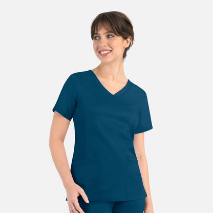 Matrix 3701 Women’s Curved Mock Wrap Top Caribbean Blue