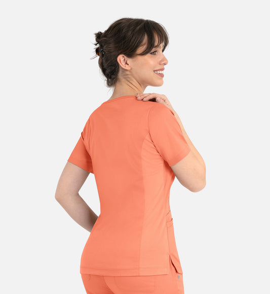 Matrix 3701 Women’s Curved Mock Wrap Top Fresh Salmon