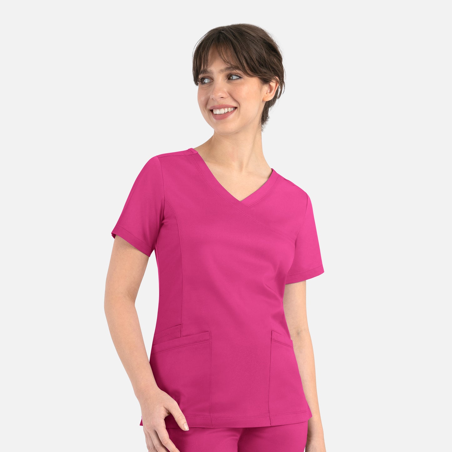 Matrix 3701 Women’s Curved Mock Wrap Top Hot Pink