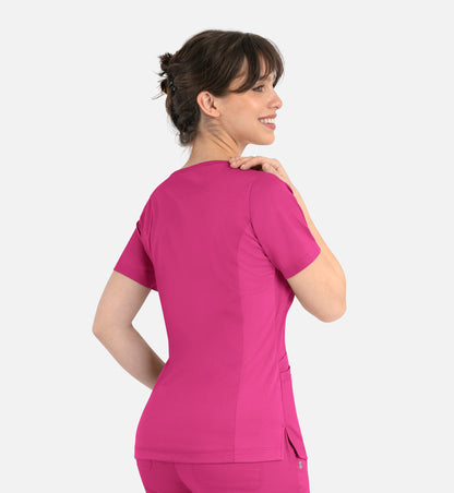 Matrix 3701 Women’s Curved Mock Wrap Top Hot Pink