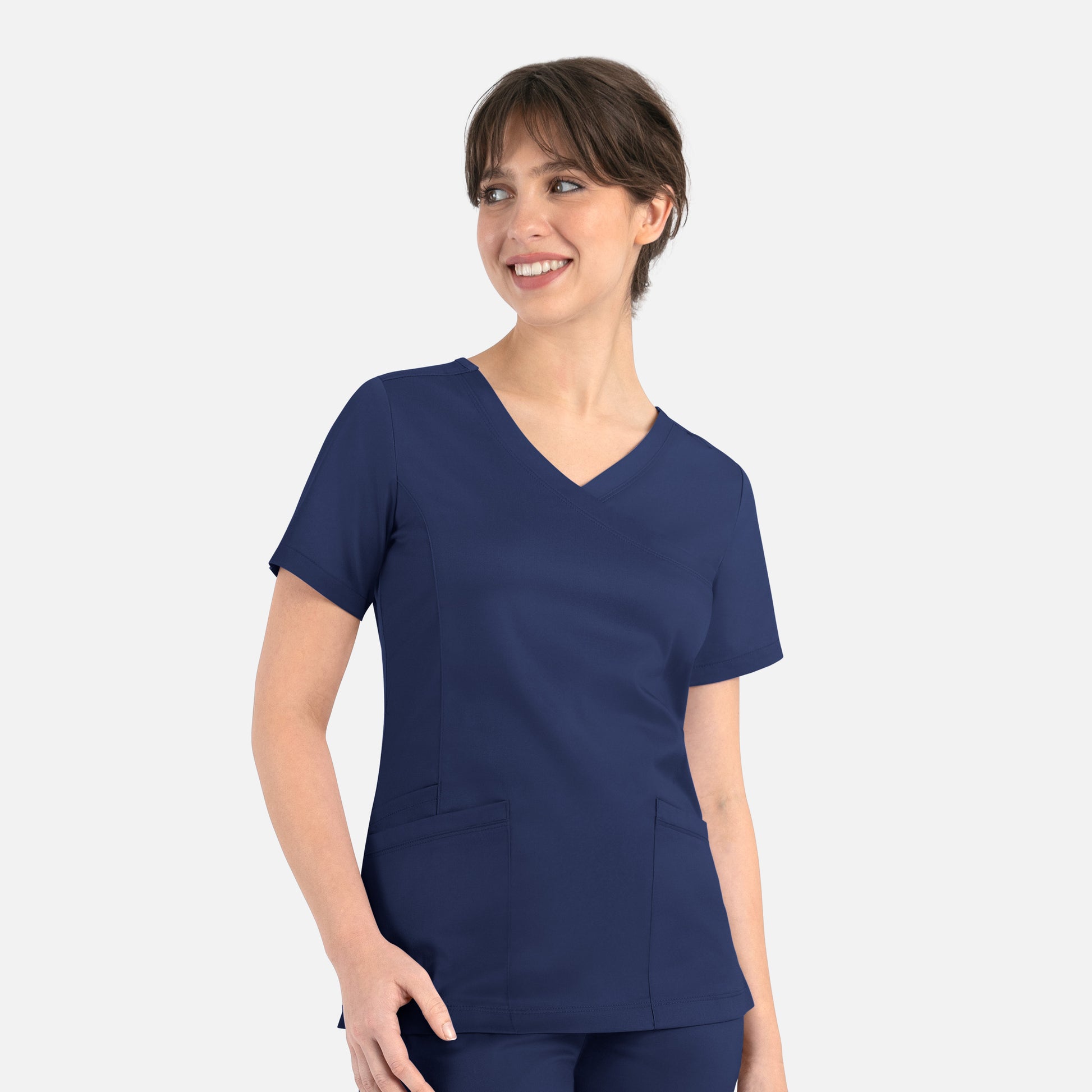 Matrix 3701 Women’s Curved Mock Wrap Top Navy