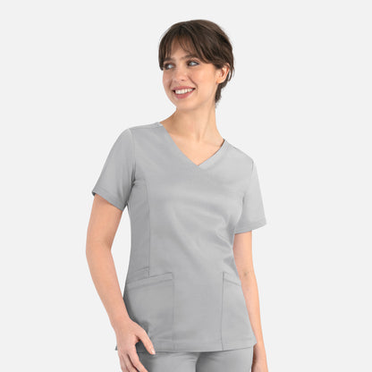 Matrix 3701 Women’s Curved Mock Wrap Top Quiet Grey