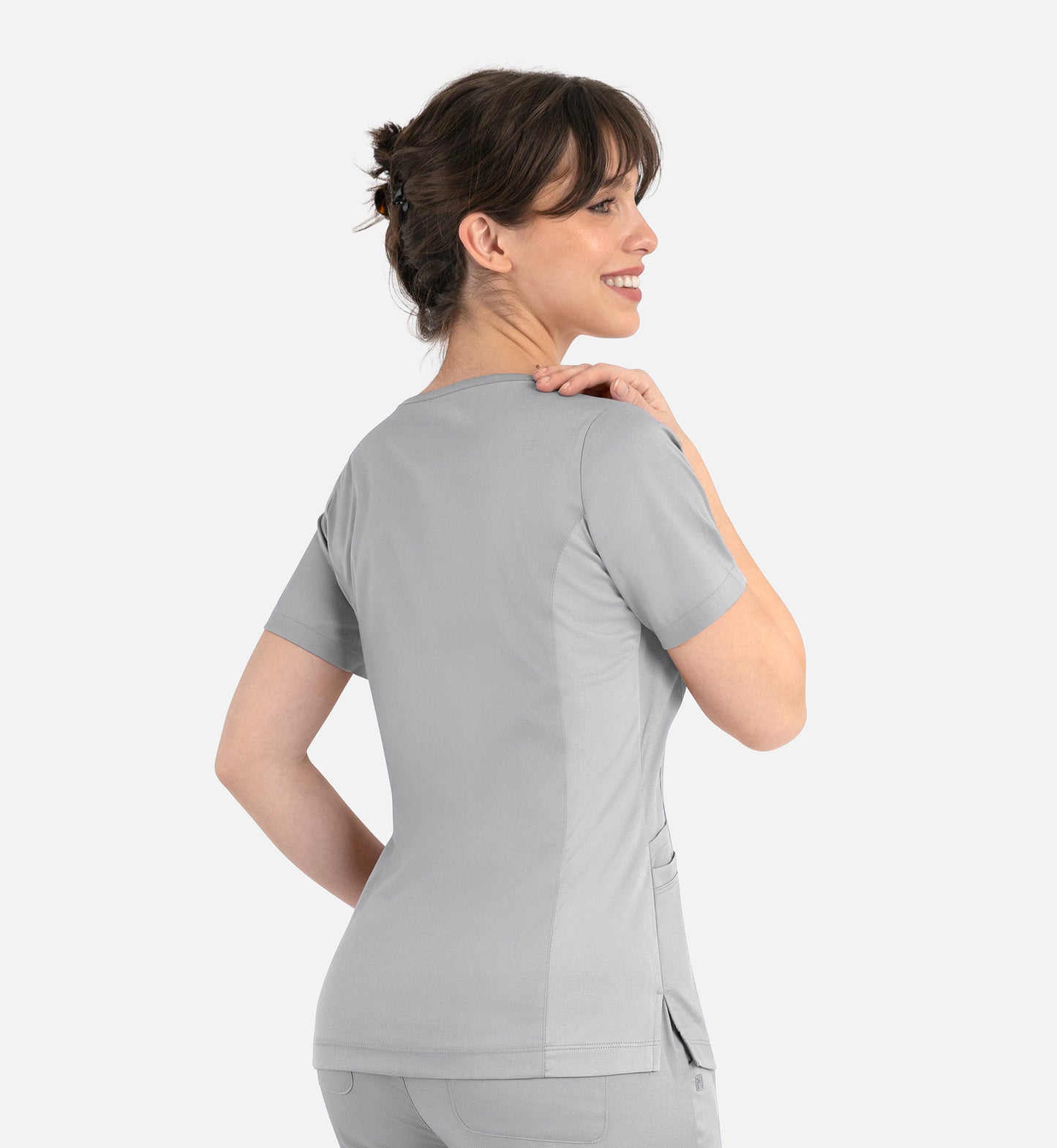 Matrix 3701 Women’s Curved Mock Wrap Top Quiet Grey