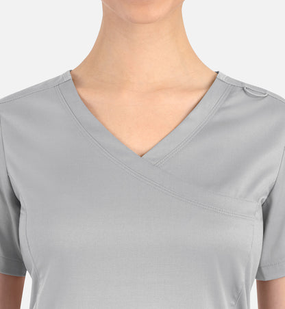 Matrix 3701 Women’s Curved Mock Wrap Top Quiet Grey