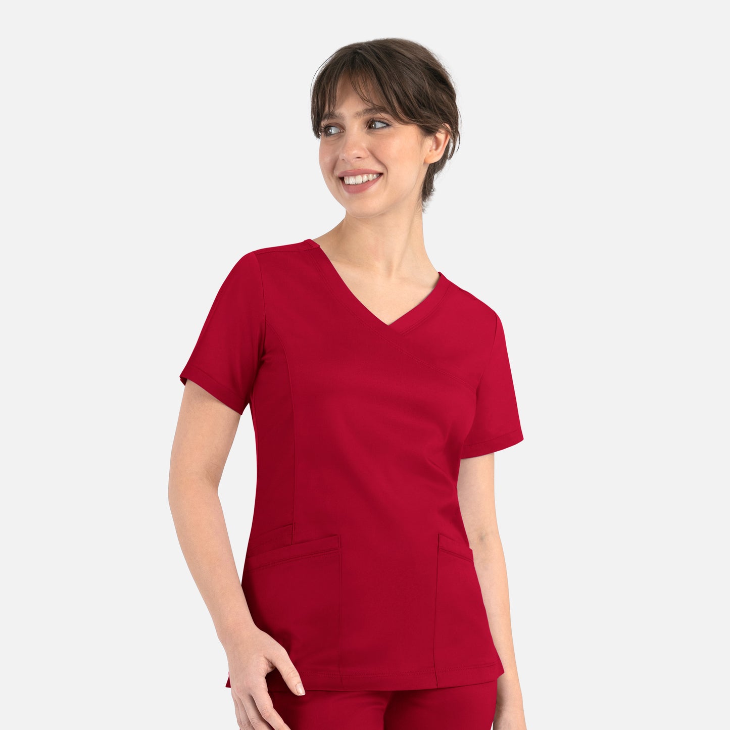 Matrix 3701 Women’s Curved Mock Wrap Top Red