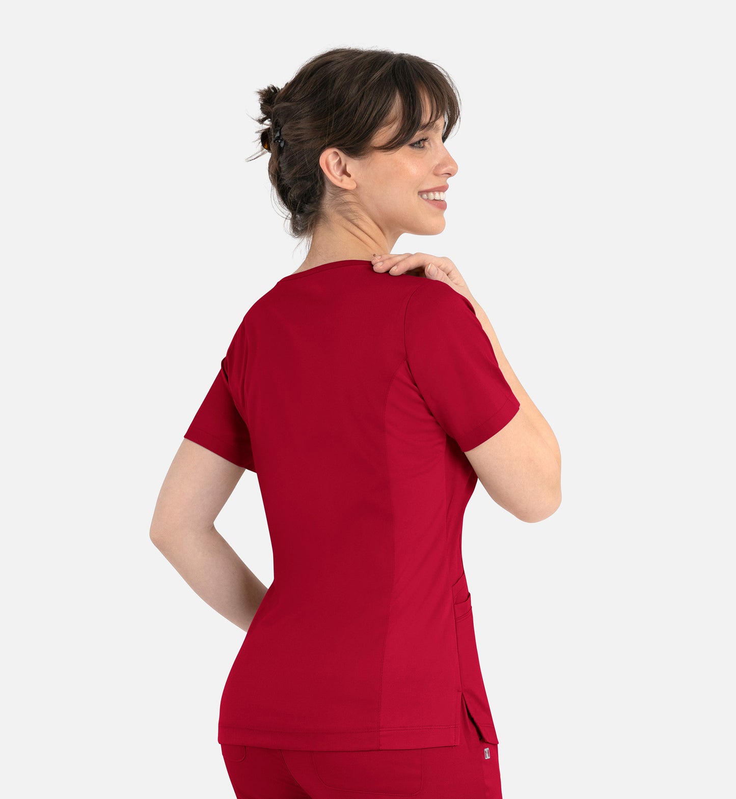 Matrix 3701 Women’s Curved Mock Wrap Top Red