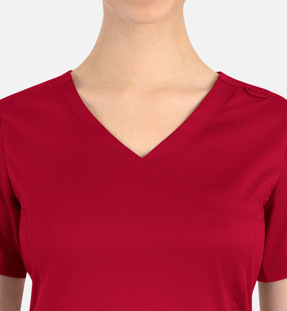 Matrix 3701 Women’s Curved Mock Wrap Top Red