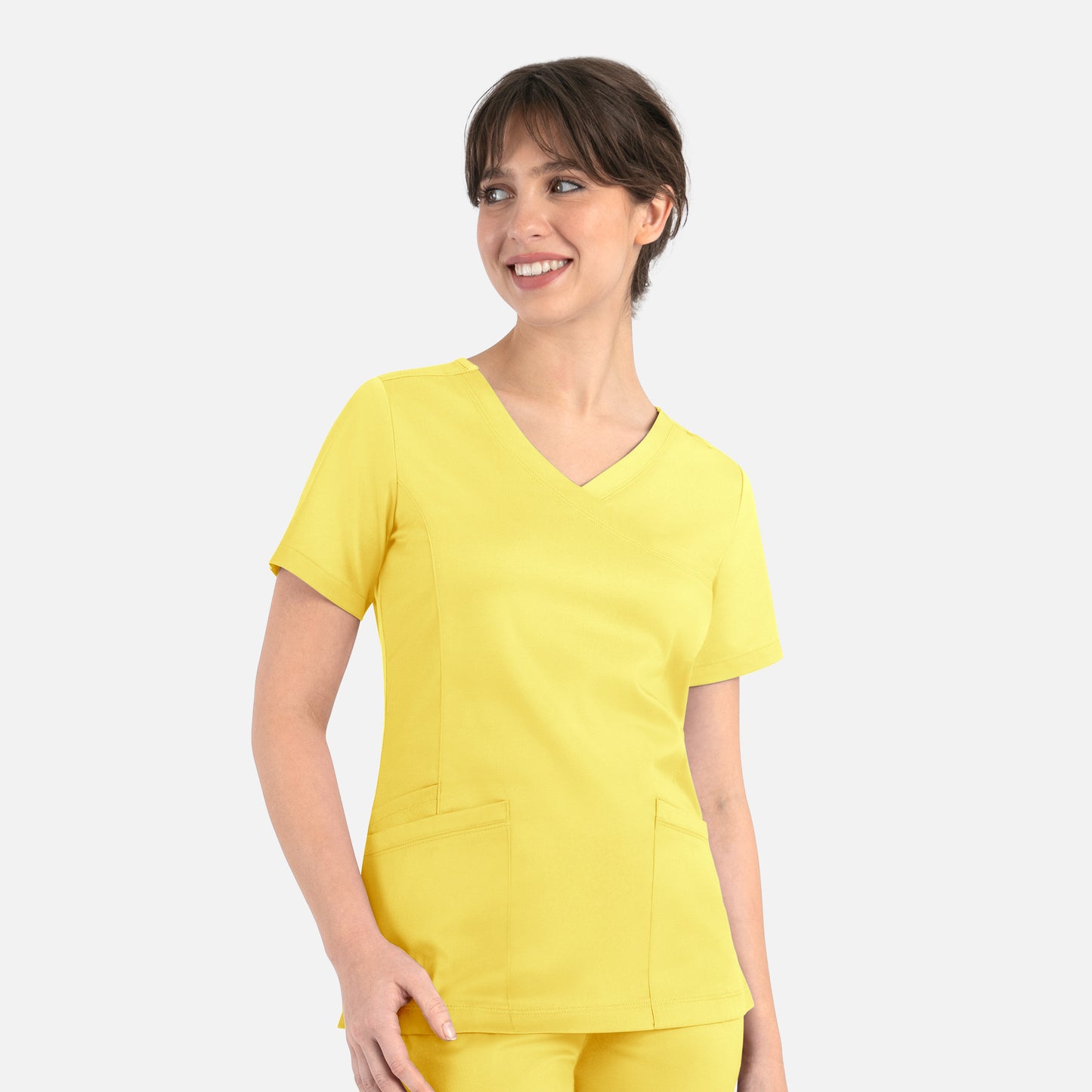 Matrix 3701 Women’s Curved Mock Wrap Top Sunshine