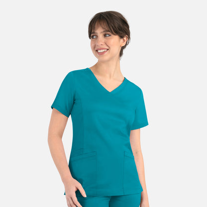 Matrix 3701 Women’s Curved Mock Wrap Top Teal