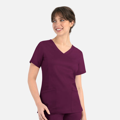 Matrix 3701 Women’s Curved Mock Wrap Top Wine