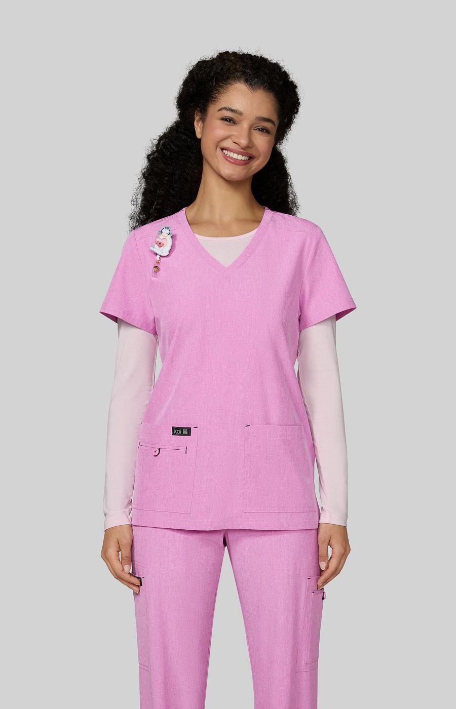 Basics Becca Women's 4-Pocket Stretch Scrub Top Heather Pansy