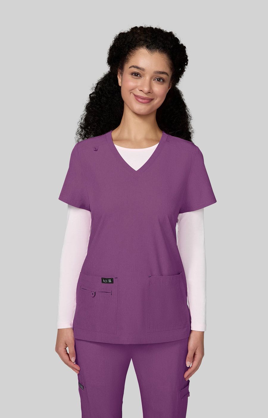 Basics Becca Women's 4-Pocket Stretch Scrub Top Heather Violet