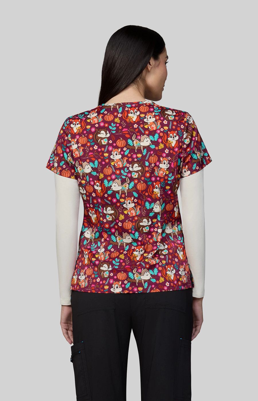 Basics Leslie Women's 2-Pocket Stretch Print Top Chipmunks