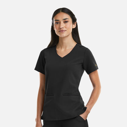 Matrix Pro 3902 Women’s Curved V-Neck Top with Metallic Detail Black