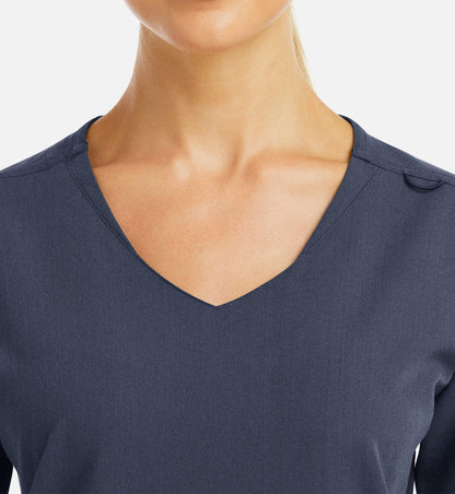 Matrix Pro 3902 Women’s Curved V-Neck Top with Metallic Detail Heather Navy