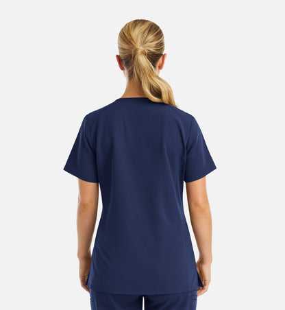 Matrix Pro 3902 Women’s Curved V-Neck Top with Metallic Detail Navy