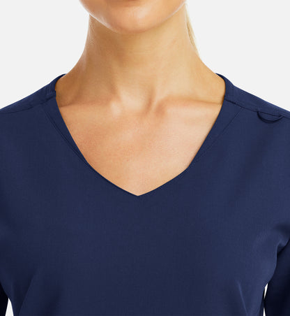 Matrix Pro 3902 Women’s Curved V-Neck Top with Metallic Detail Navy