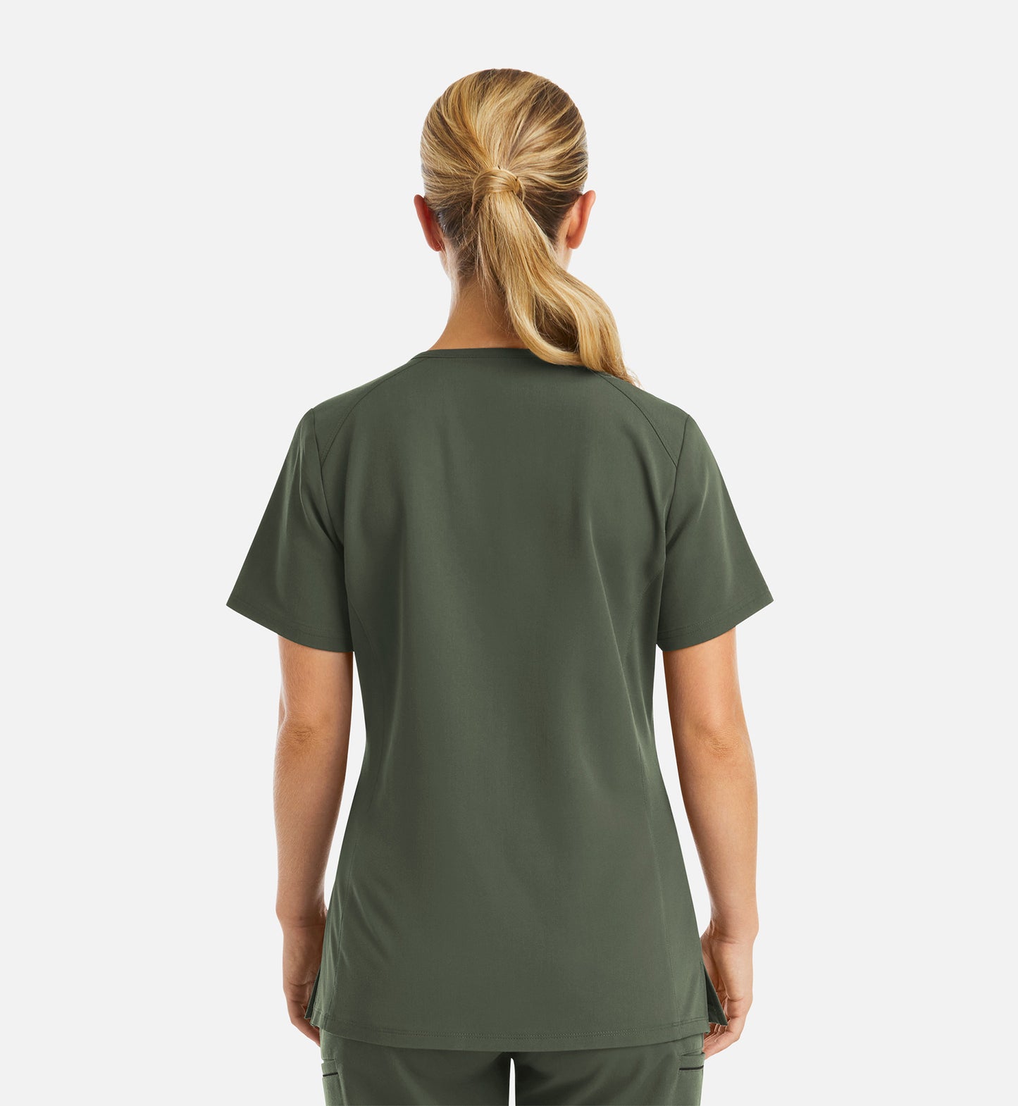 Matrix Pro 3902 Women’s Curved V-Neck Top with Metallic Detail Olive