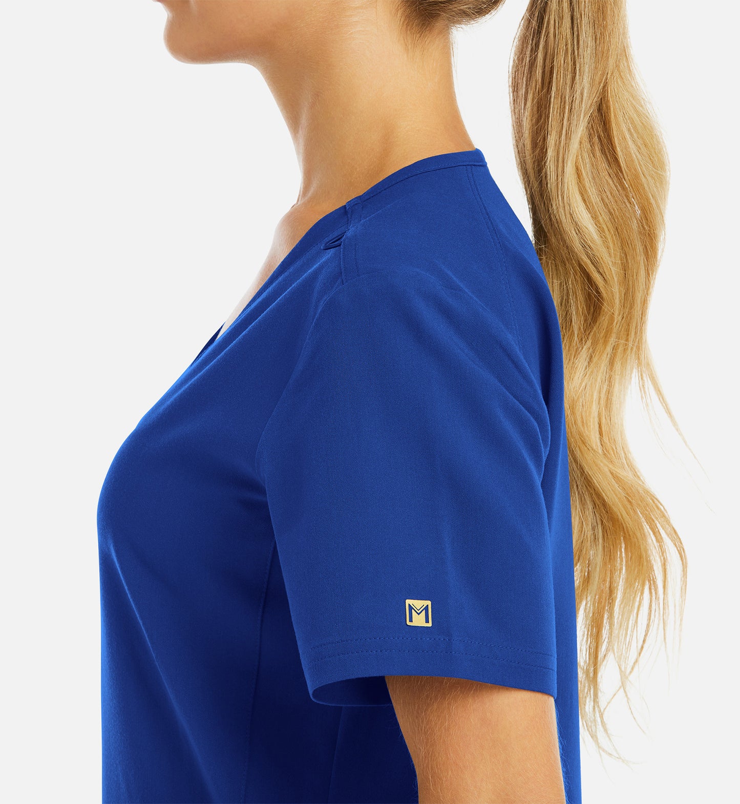 Matrix Pro 3902 Women’s Curved V-Neck Top with Metallic Detail Royal Blue