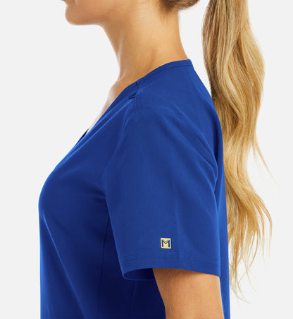 Matrix Pro 3902 Women’s Curved V-Neck Top with Metallic Detail Royal Blue