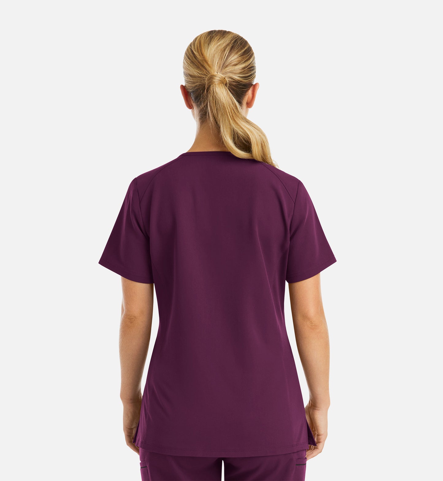 Matrix Pro 3902 Women’s Curved V-Neck Top with Metallic Detail Wine