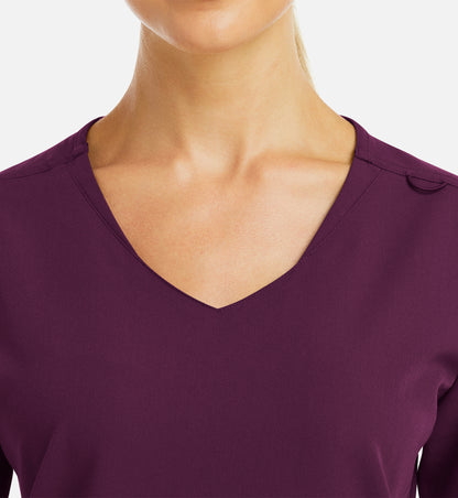 Matrix Pro 3902 Women’s Curved V-Neck Top with Metallic Detail Wine