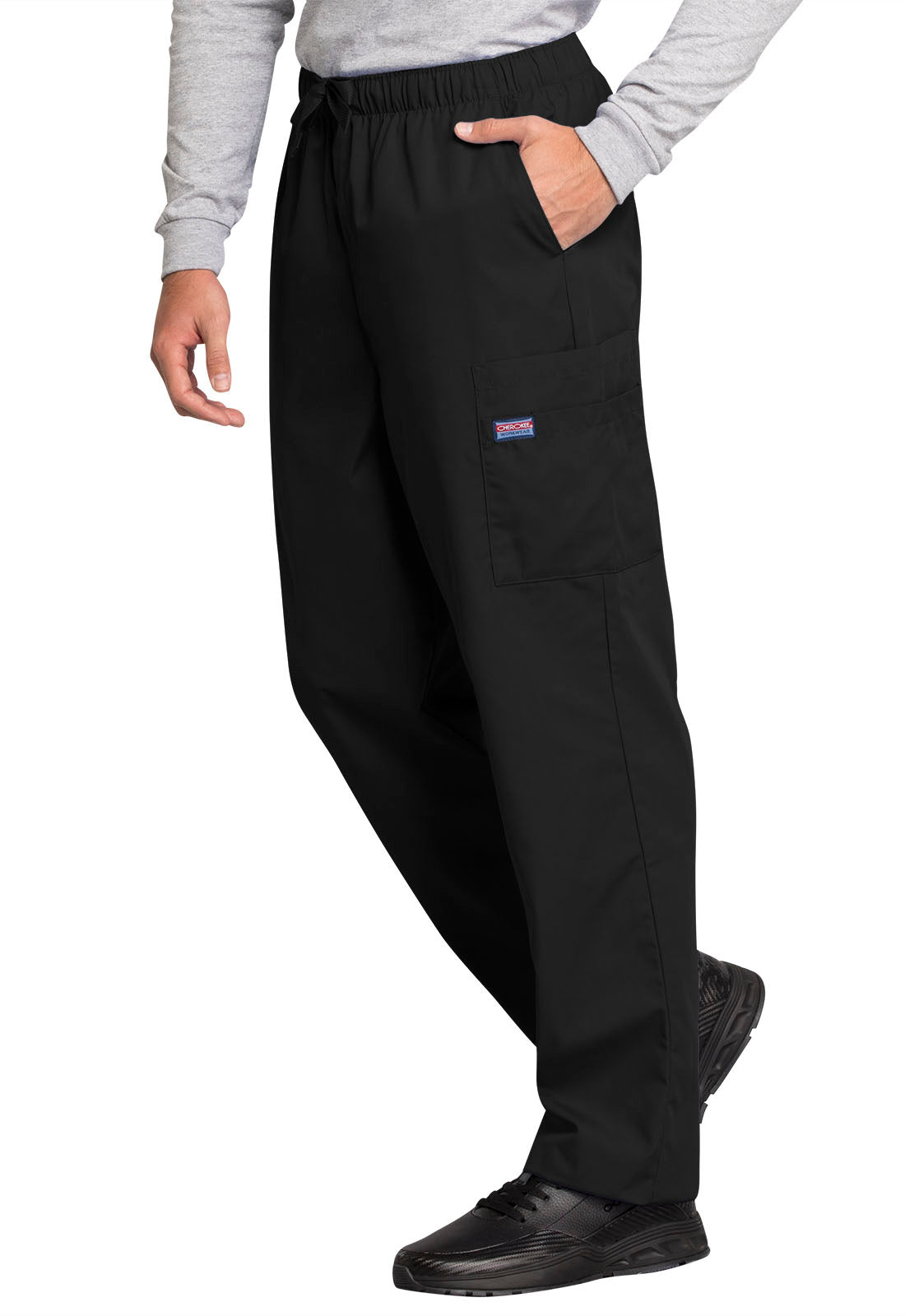 Originals 4000 Men's Fly Front Cargo Pants Black Model Image Right Side | Cherokee Workwear