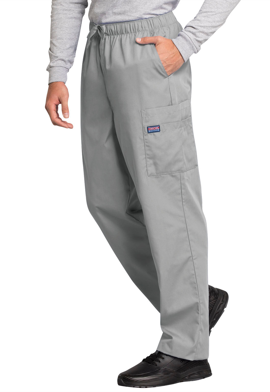 Originals 4000 Men's Fly Front Cargo Pants Grey Model Image Right Side | Cherokee Workwear