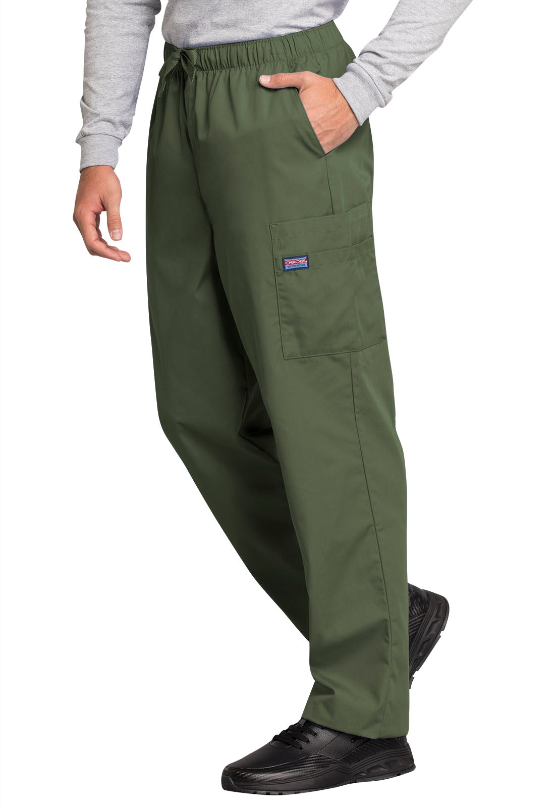 Originals 4000 Men's Fly Front Cargo Pants Olive Model Image Right Side | Cherokee Workwear