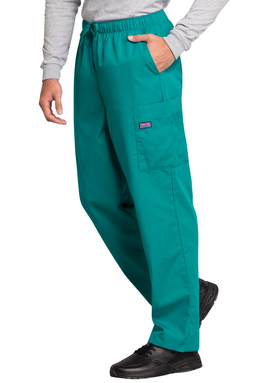 Originals 4000 Men's Fly Front Cargo Pants Teal Blue Model Image Right Side | Cherokee Workwear