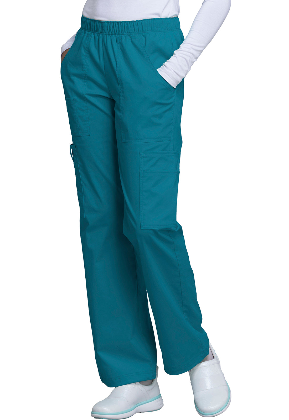 Core Stretch 4005 Mid Rise Pull-On Cargo Pants Caribbean Blue Model Image Front | Cherokee Workwear