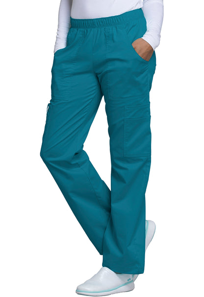 Core Stretch 4005 Mid Rise Pull-On Cargo Pants Caribbean Blue Model Image Right Side | Cherokee Workwear