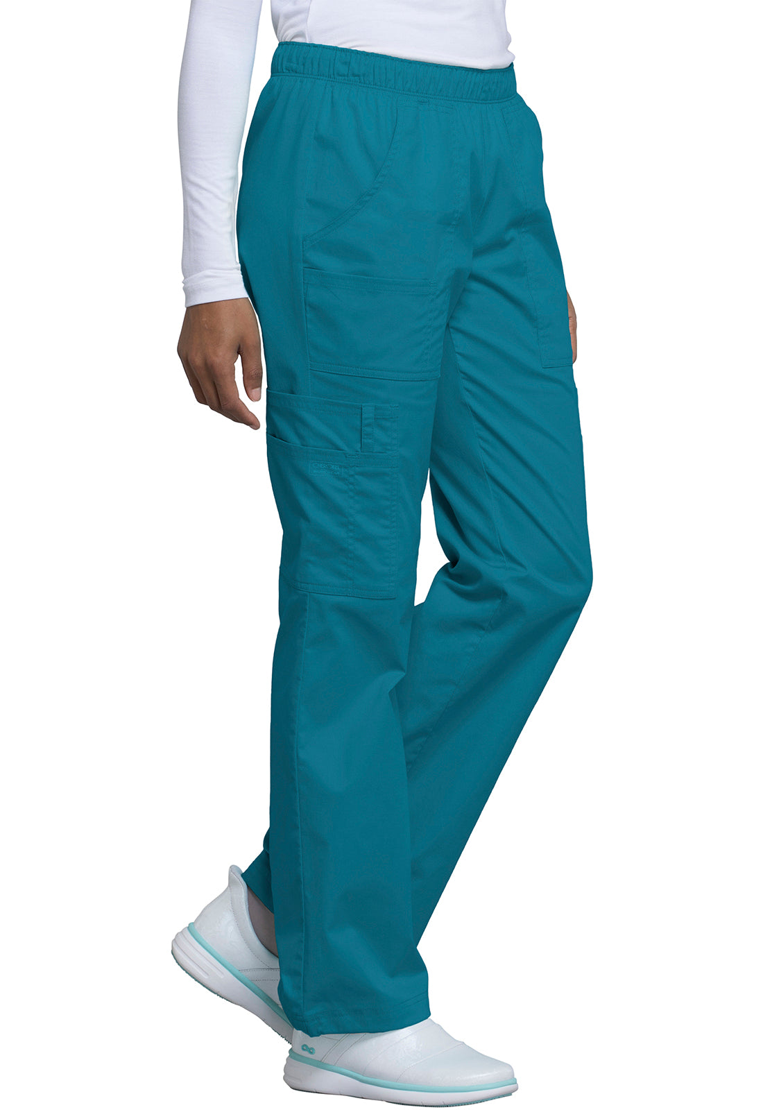 Core Stretch 4005 Mid Rise Pull-On Cargo Pants Caribbean Blue Model Image Left Side | Cherokee Workwear