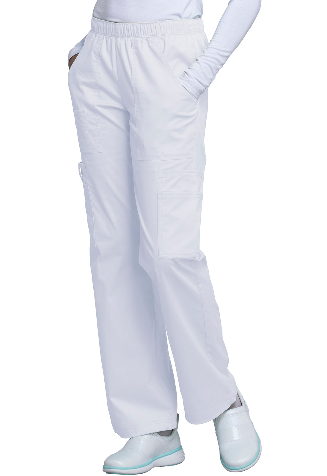 Core Stretch 4005 Mid Rise Pull-On Cargo Pants White Model Image Front | Cherokee Workwear