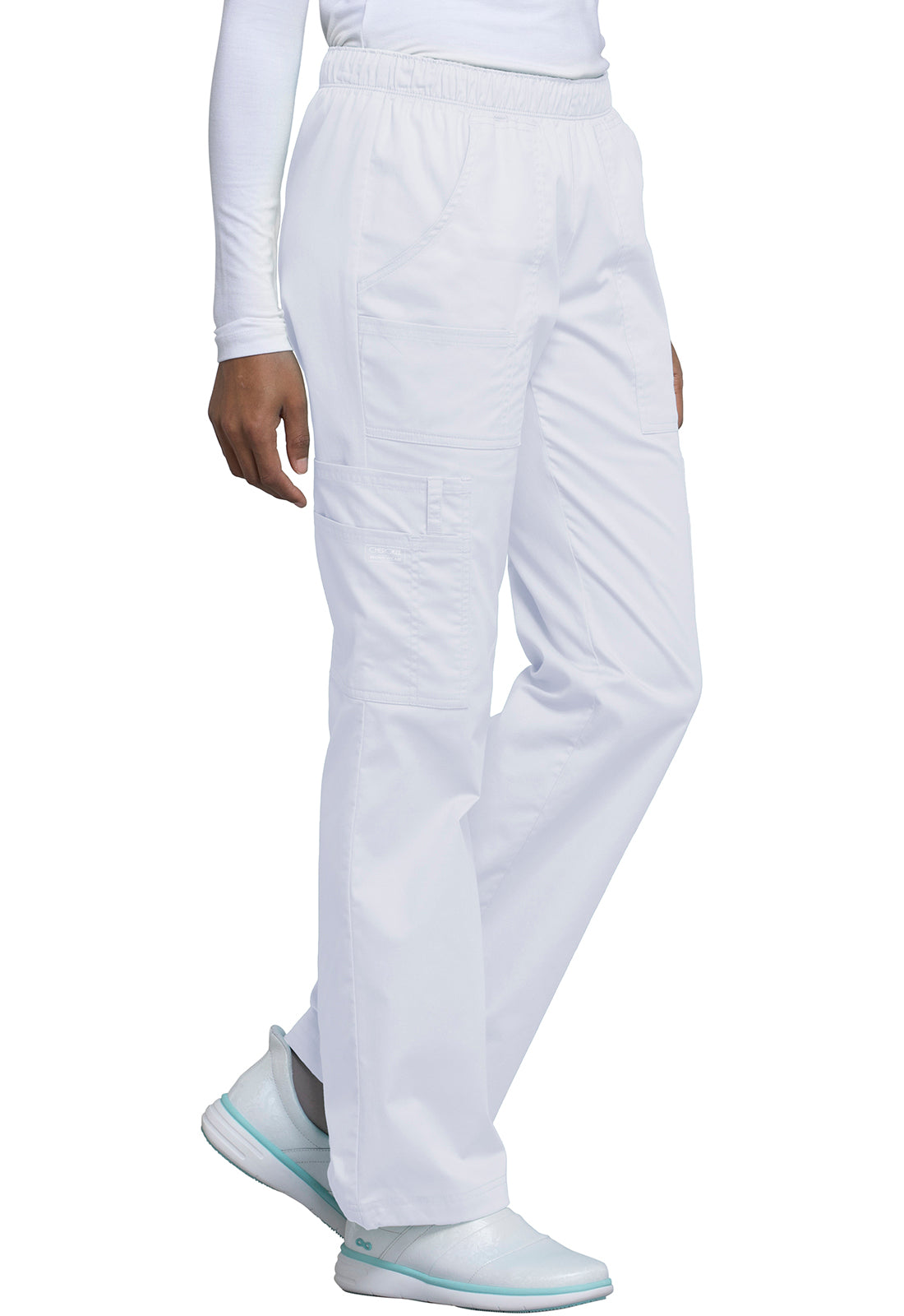 Core Stretch 4005 Mid Rise Pull-On Cargo Pants White Model Image Left Side | Cherokee Workwear