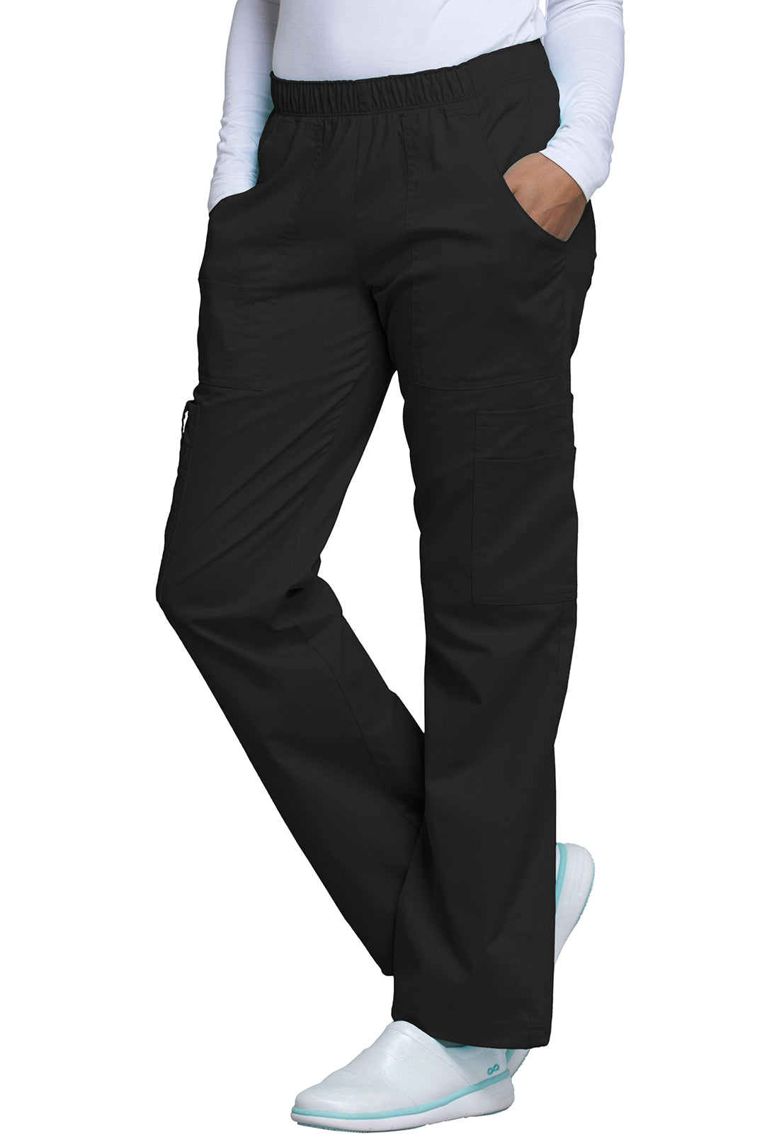 Workwear Core Stretch 4005 Women's Mid Rise Pull-On Cargo Scrub Pants Black
