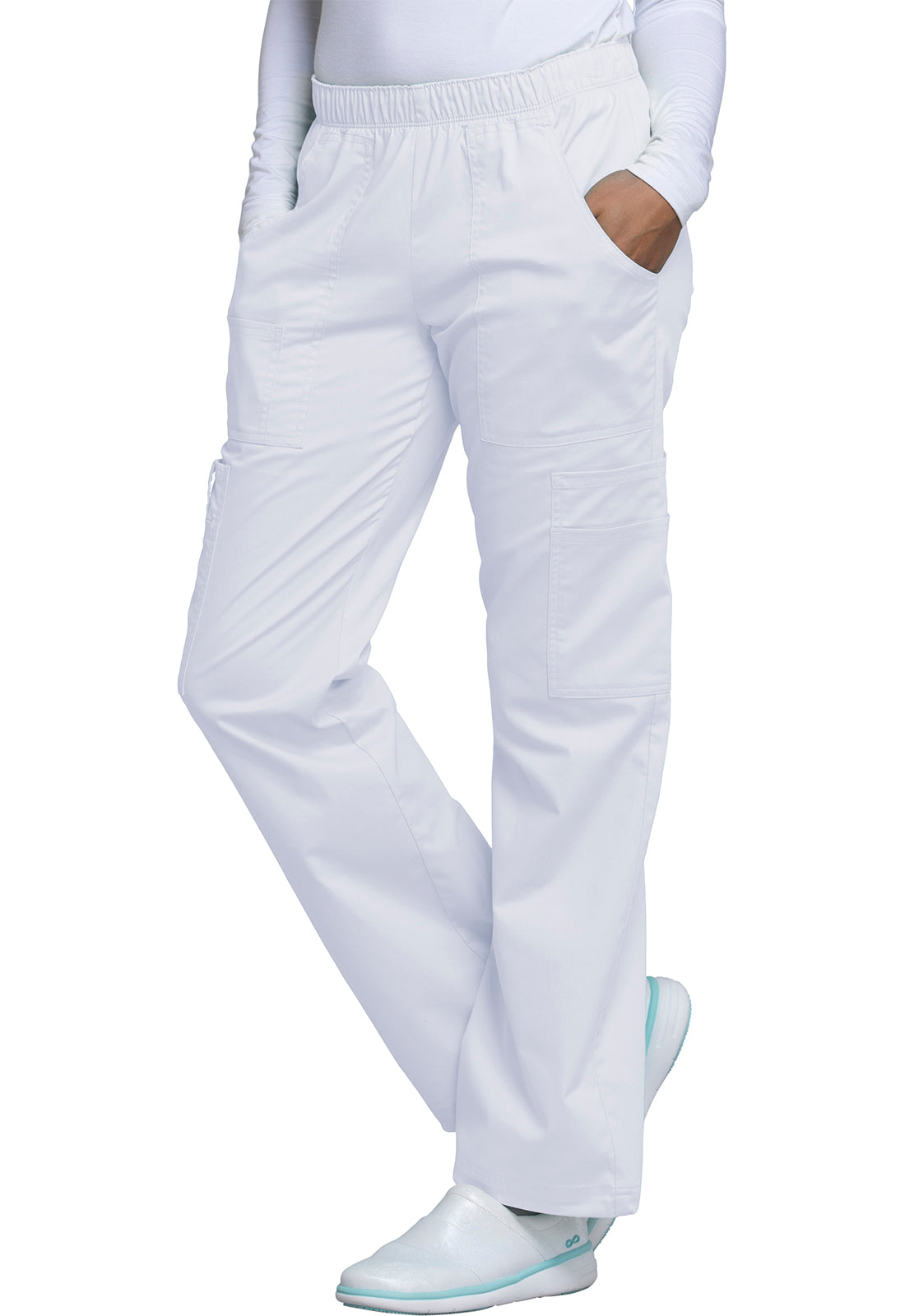 Workwear Core Stretch 4005 Women's Mid Rise Pull-On Cargo Scrub Pants White