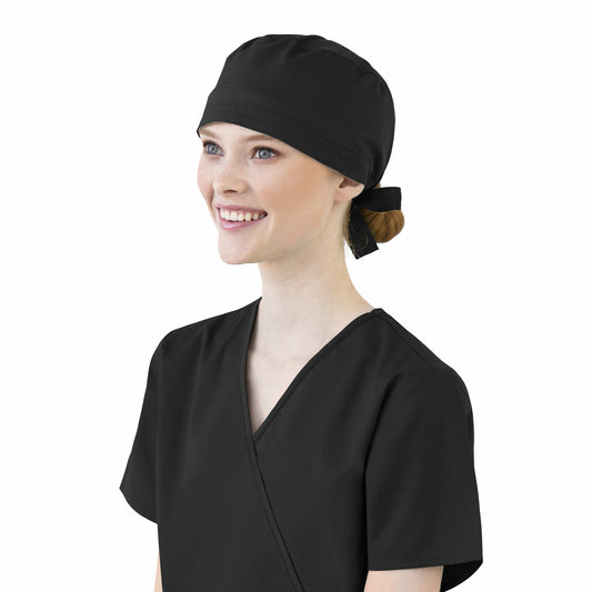 WonderWORK 400 Unisex Tie Back Scrub Hat Black Model Image Front | Wink