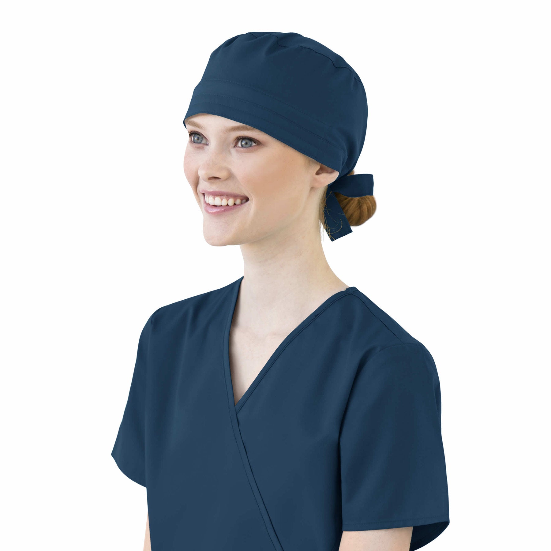 WonderWORK 400 Unisex Tie Back Scrub Hat Caribbean Blue Model Image Front | Wink