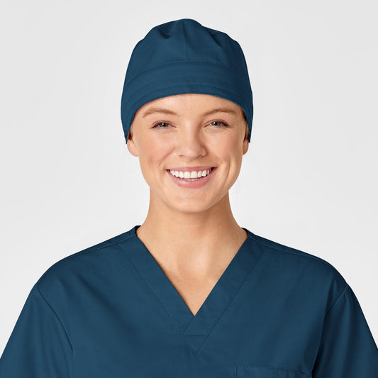 WonderWORK 400 Unisex Tie Back Scrub Cap Caribbean Blue Model Image Front | Wink