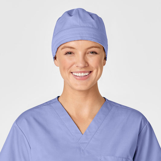 WonderWORK 400 Unisex Tie Back Scrub Cap Ceil Blue Model Image Front | Wink