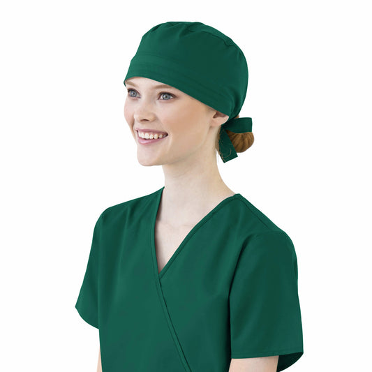 WonderWORK 400 Unisex Tie Back Scrub Hat Hunter Model Image Front | Wink