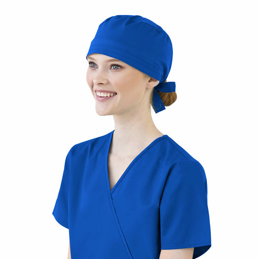 WonderWORK 400 Unisex Tie Back Scrub Hat Royal Model Image Front | Wink