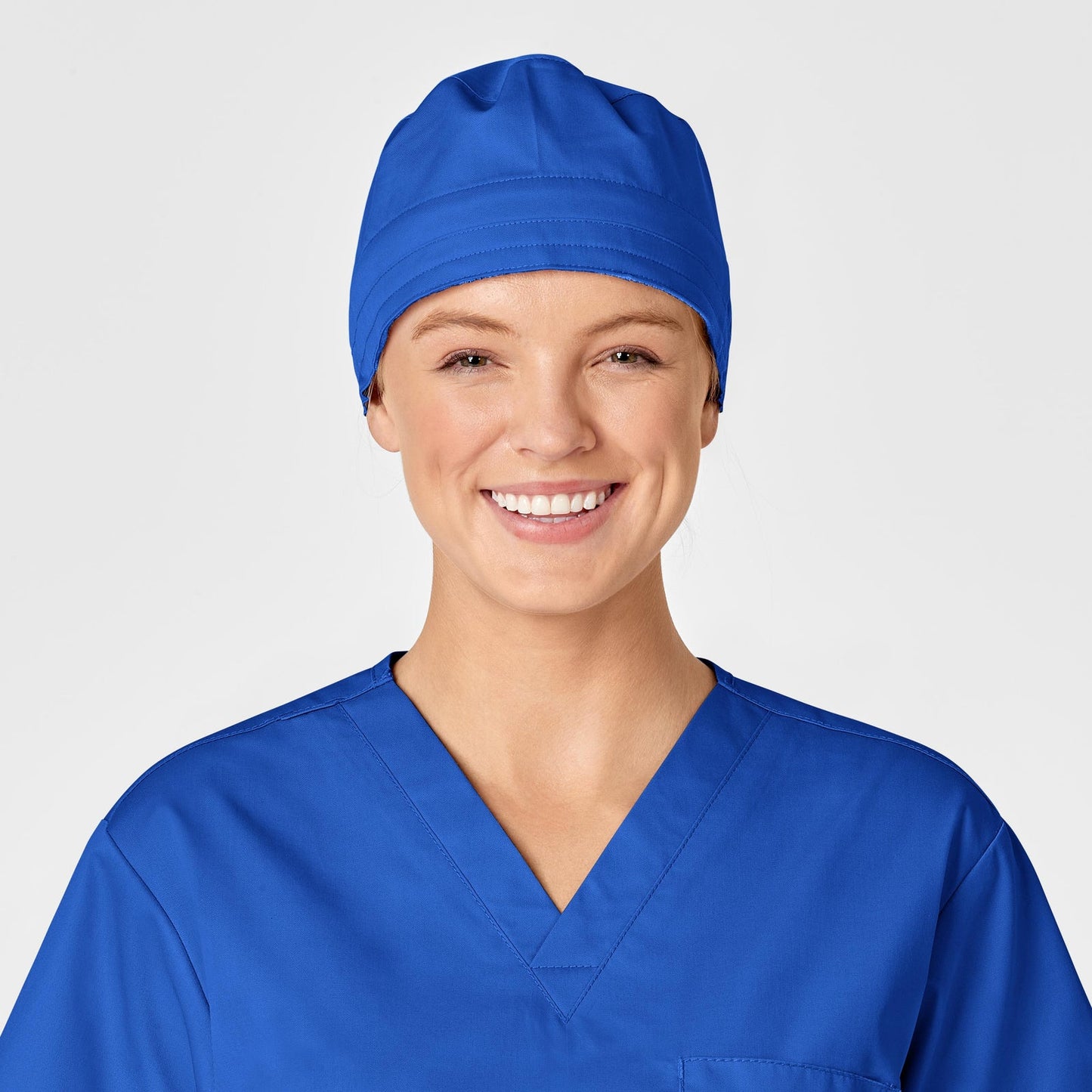 WonderWORK 400 Unisex Tie Back Scrub Cap Royal Model Image Front | Wink