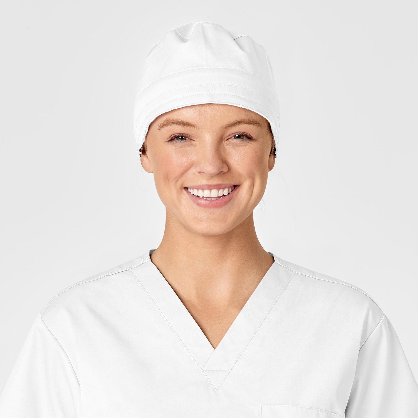 WonderWORK 400 Unisex Tie Back Scrub Cap White Model Image Front | Wink